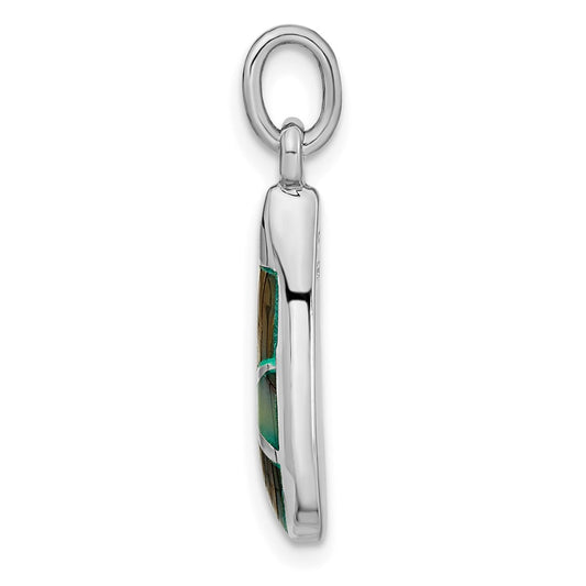Sterling Silver Rhodium-plated Abalone Teardrop Pendant