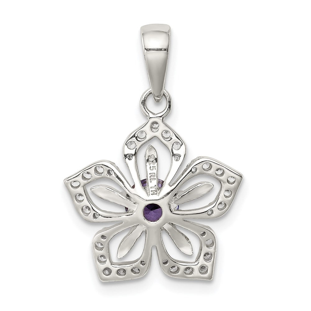 Sterling Silver Purple and Clear CZ Flower Pendant
