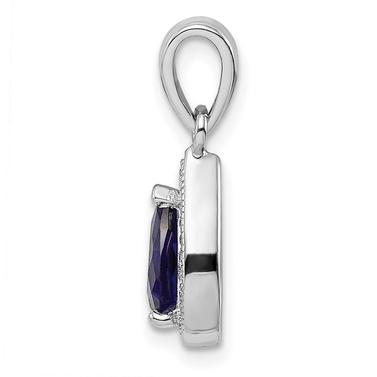 Sterling Silver Rhodium Plated Blue and Clear CZ Pendant