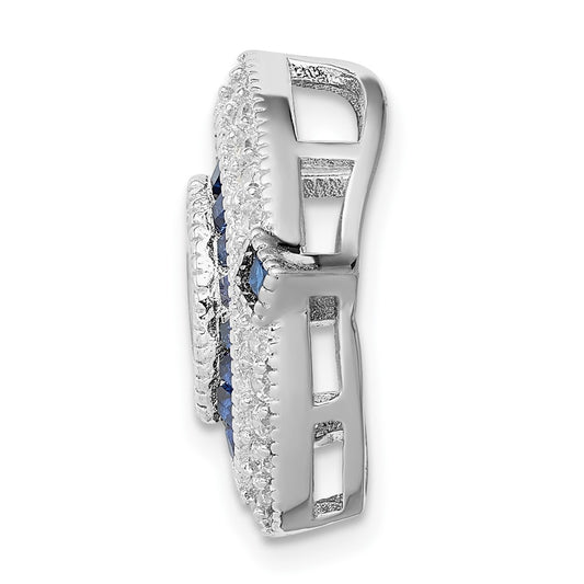 Sterling Silver Rhodium-plated CZ/Synth. Blue Spinel Chain Slide