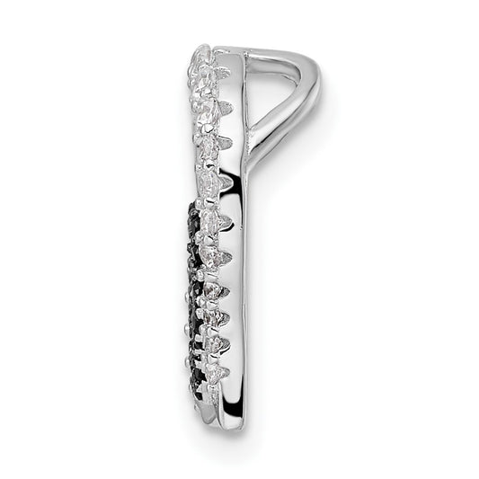 Sterling Silver Bk/Wht CZ Rhod-plated Paw Print Heart Chain Slide
