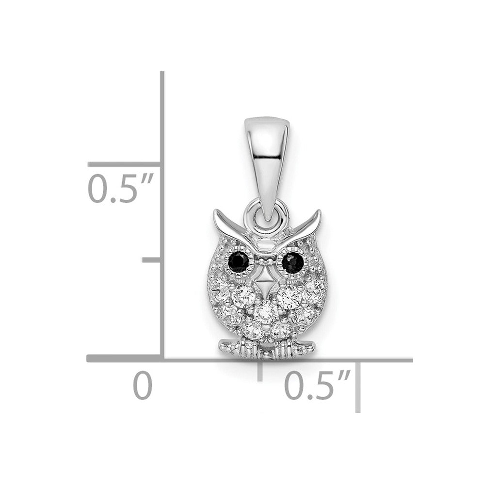 Sterling Silver Rhodium-plated Polished Black and White CZ Owl Pendant