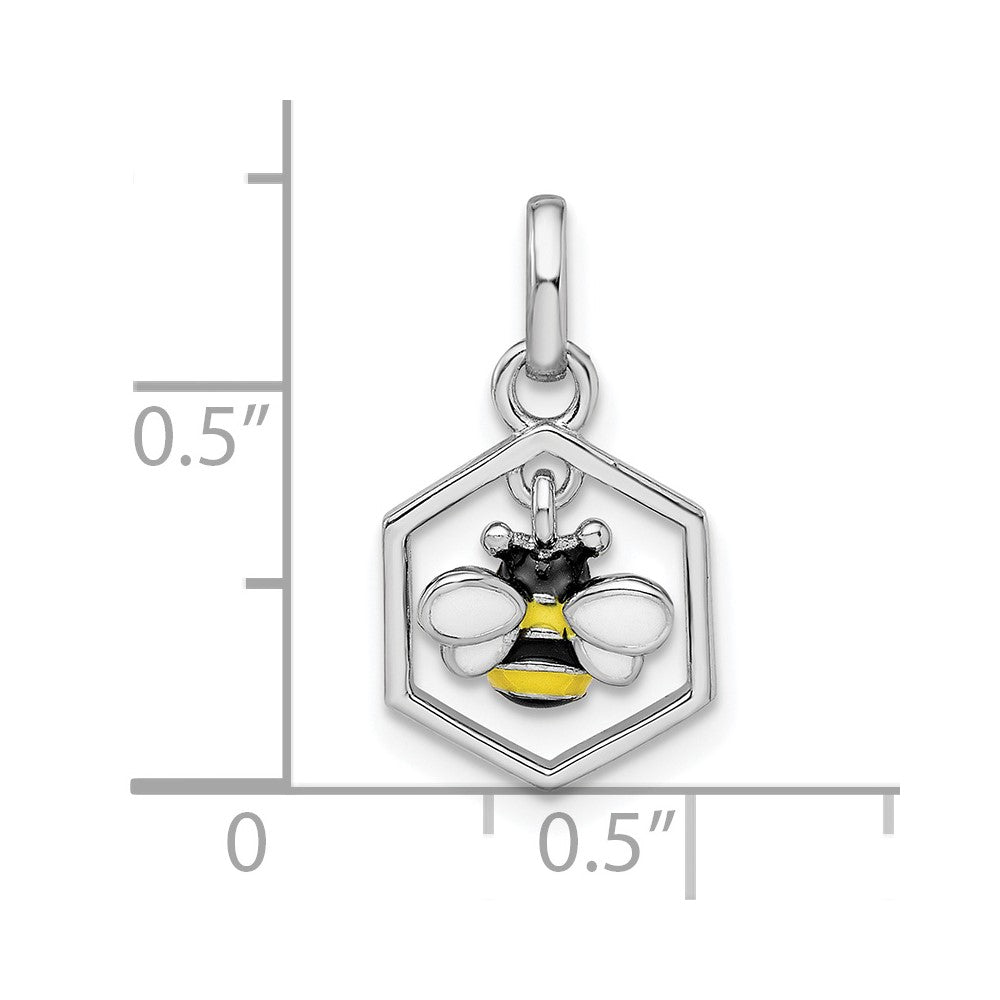 Sterling Silver RH-plated Polished Enameled Bee in Hive Children's Pendant