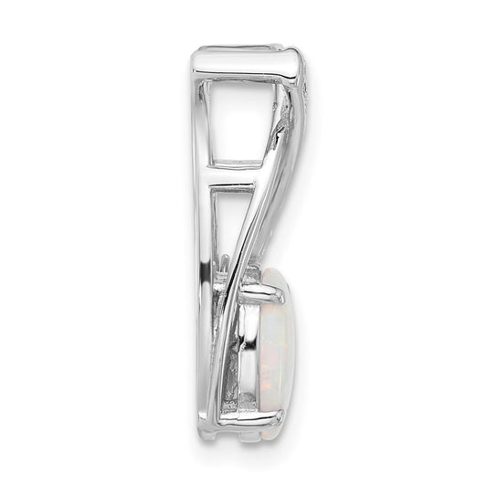 Sterling Silver Rh-plated CZ and White Created Opal Chain Slide Pendant