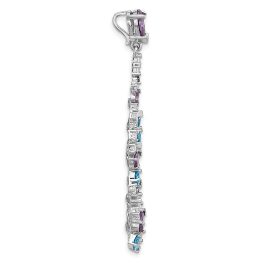 Sterling Silver Rh-plated Polished White/Blue/Purple CZ Teardrop Pendant