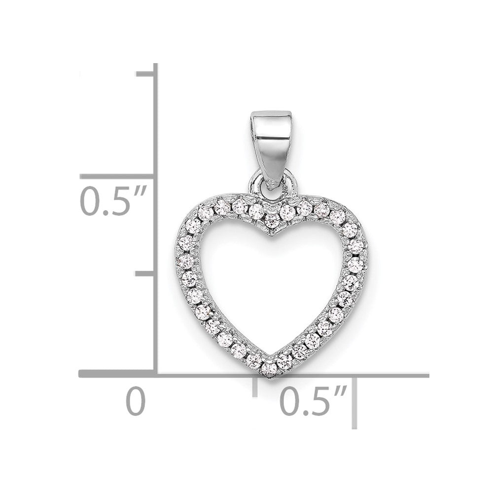 Sterling Silver Rhodium-plated CZ Heart Pendant