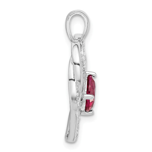 Sterling Silver Rhodium-plated Red and White CZ Double Heart Pendant