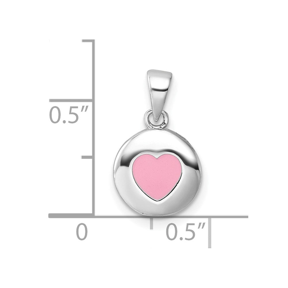 Sterling Silver Rhod-plated Polished Pink Enamel Heart Children's Pendant