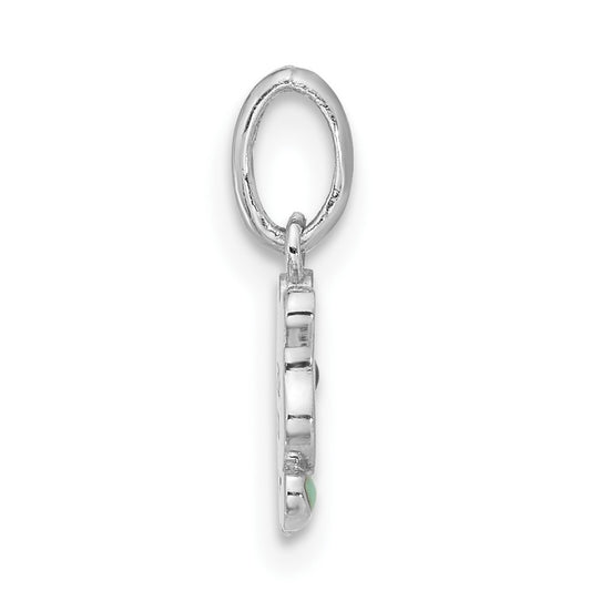 Sterling Silver RH-plated Pink & Green Enamel Tulip Children's Pendant