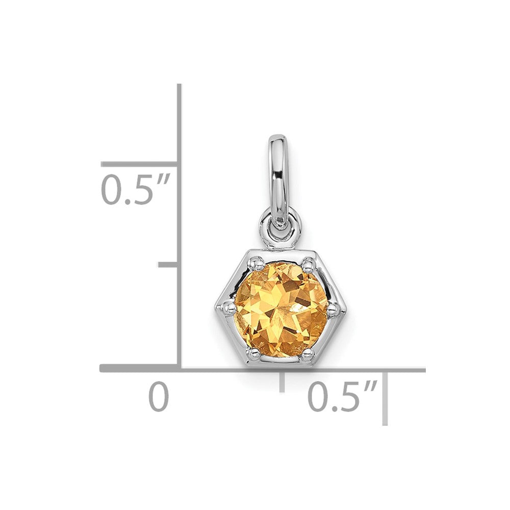 Sterling Silver Rhodium-plated Polished Solitaire Citrine Charm Pendant