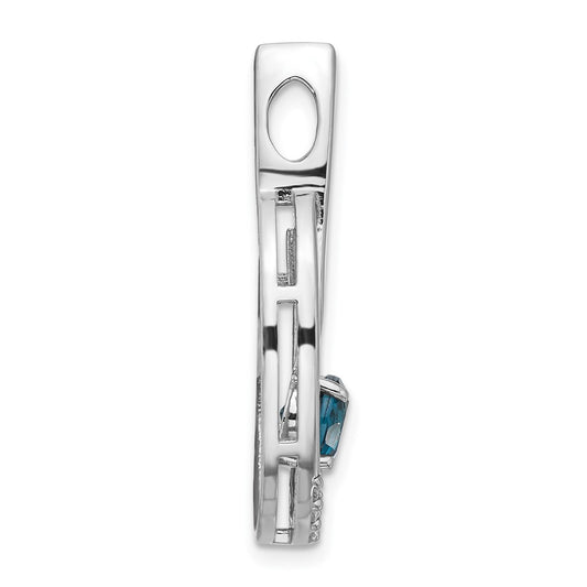 Sterling Silver Rhodium-plated London Blue Topaz and CZ Chain Slide
