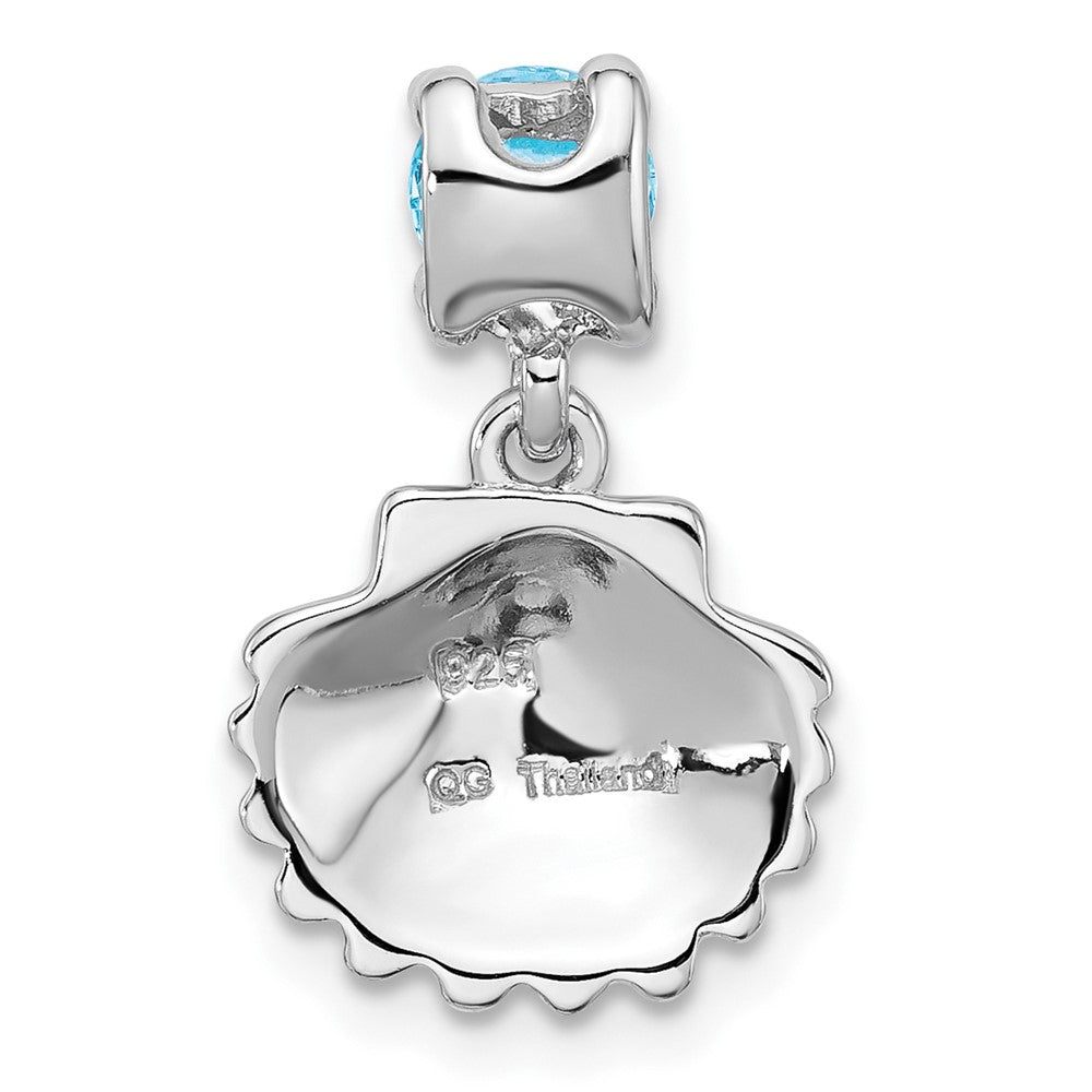 Sterling Silver Rhodium-plated Polished Blue CZ Shell Chain Slide Pendant