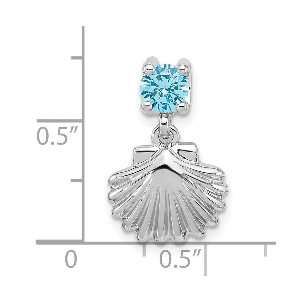 Sterling Silver Rhodium-plated Polished Blue CZ Shell Chain Slide Pendant