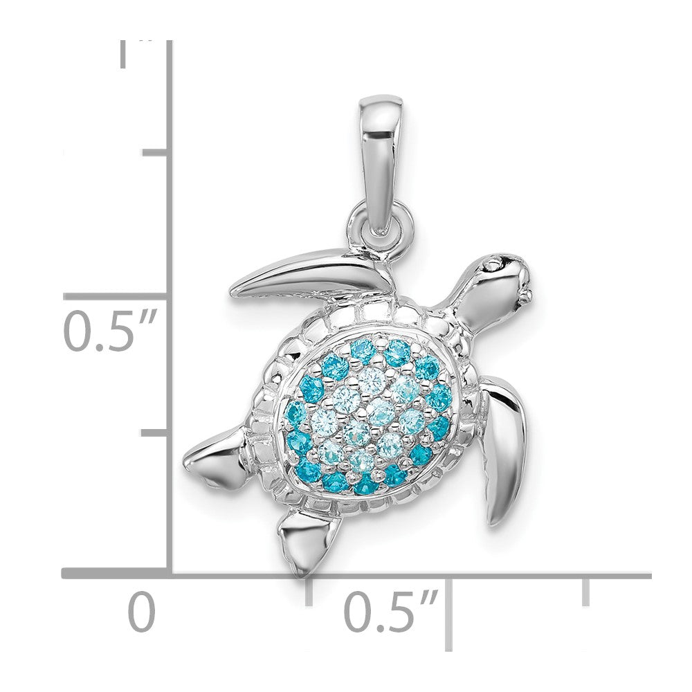 Sterling Silver Rhodium-plated Polished CZ Turtle Pendant