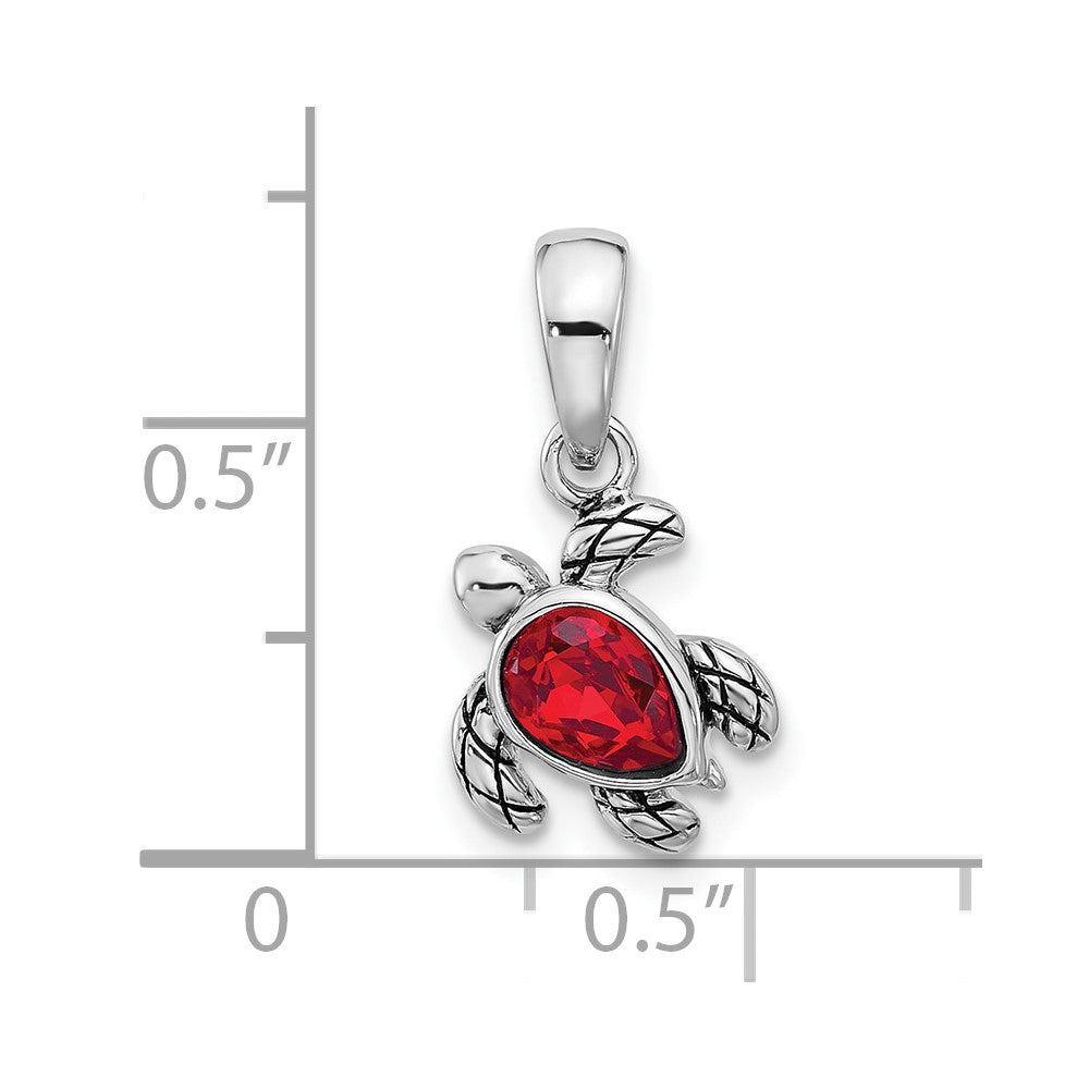 Sterling Silver Rhodium-plated Polished and Antiqued Crystal July Birthstone Turtle Pendant