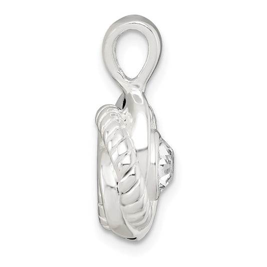 Sterling Silver Polished and Textured CZ Knot Pendant