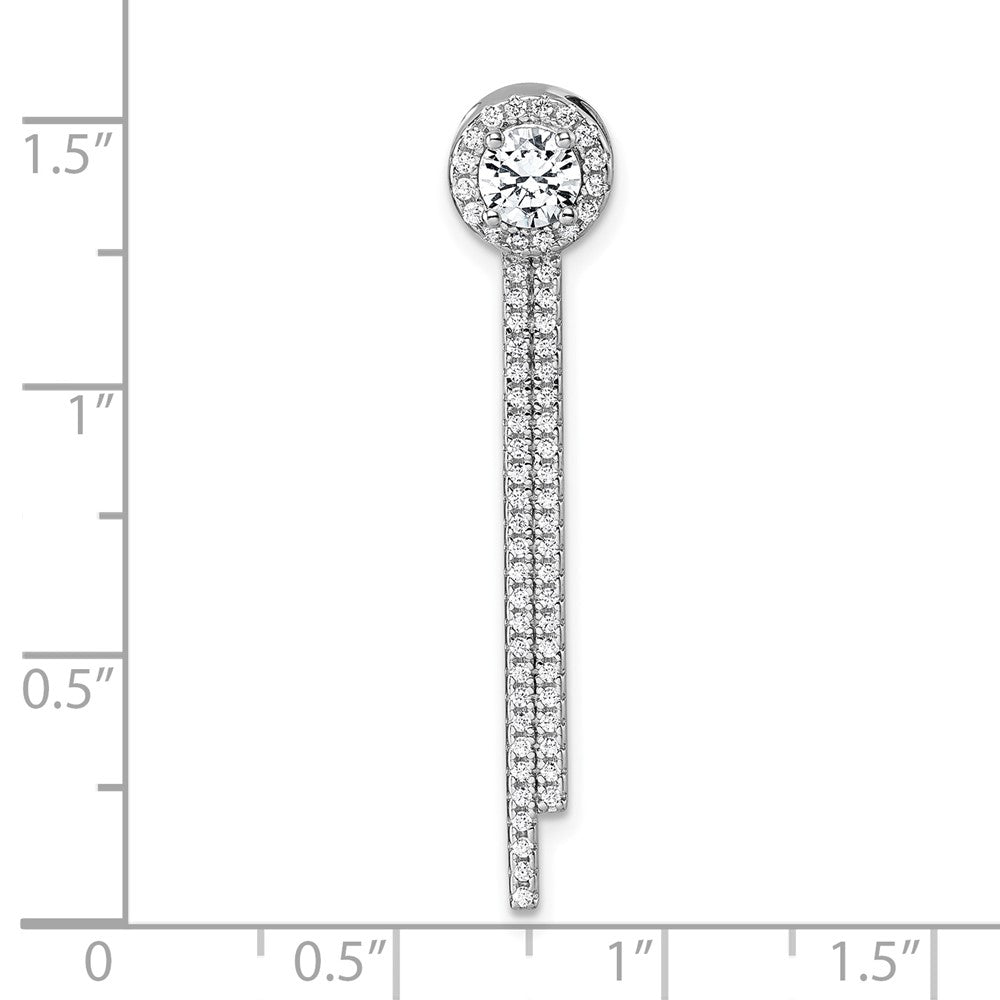 Sterling Silver Rhodium-plated CZ Halo with Dangle Bar Chain Slide Pendant