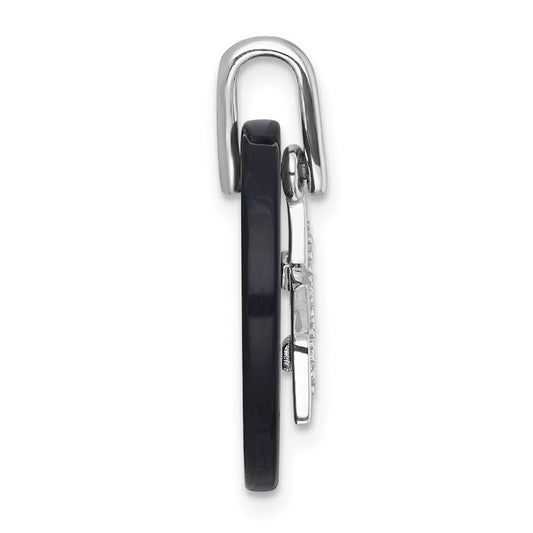 Sterling Silver Rhodium-plated Polished Onyx Circle with CZ Star Dangle Pendant