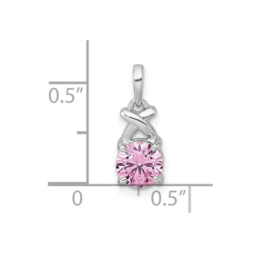 Sterling Silver Rhodium-plated Polished Round Pink CZ -X- Pendant