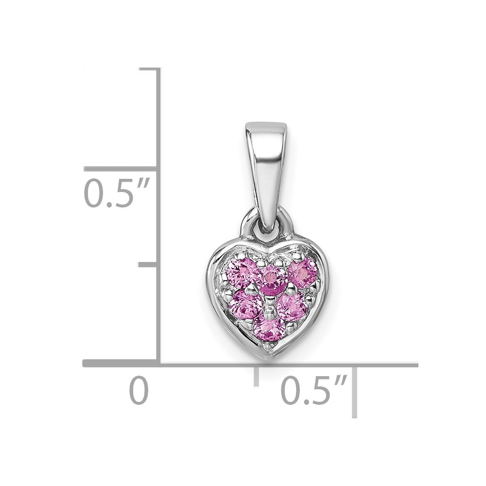 Sterling Silver Rhodium-plated Polished Pink CZ Heart Pendant