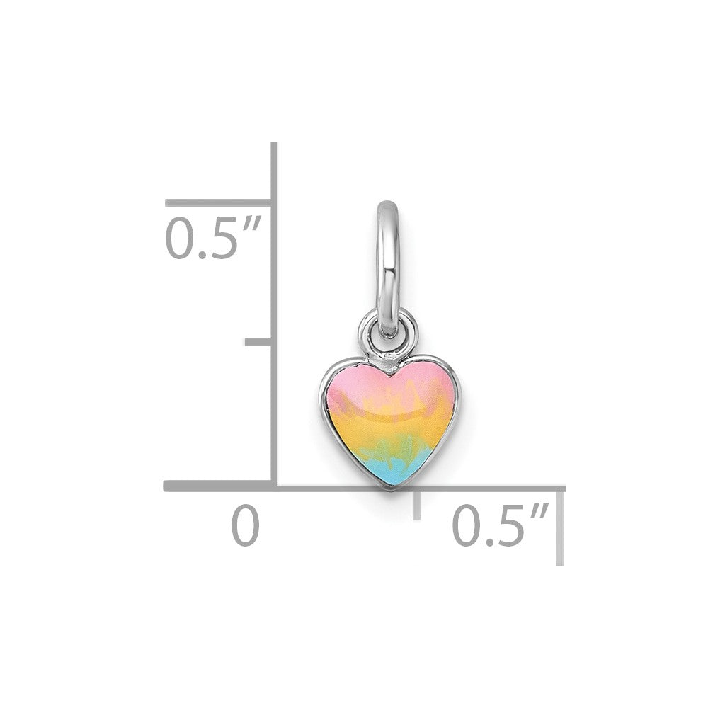 Sterling Silver Madi K Rhodium-plated Enameled Pastel Rainbow Heart Childrens Pendant
