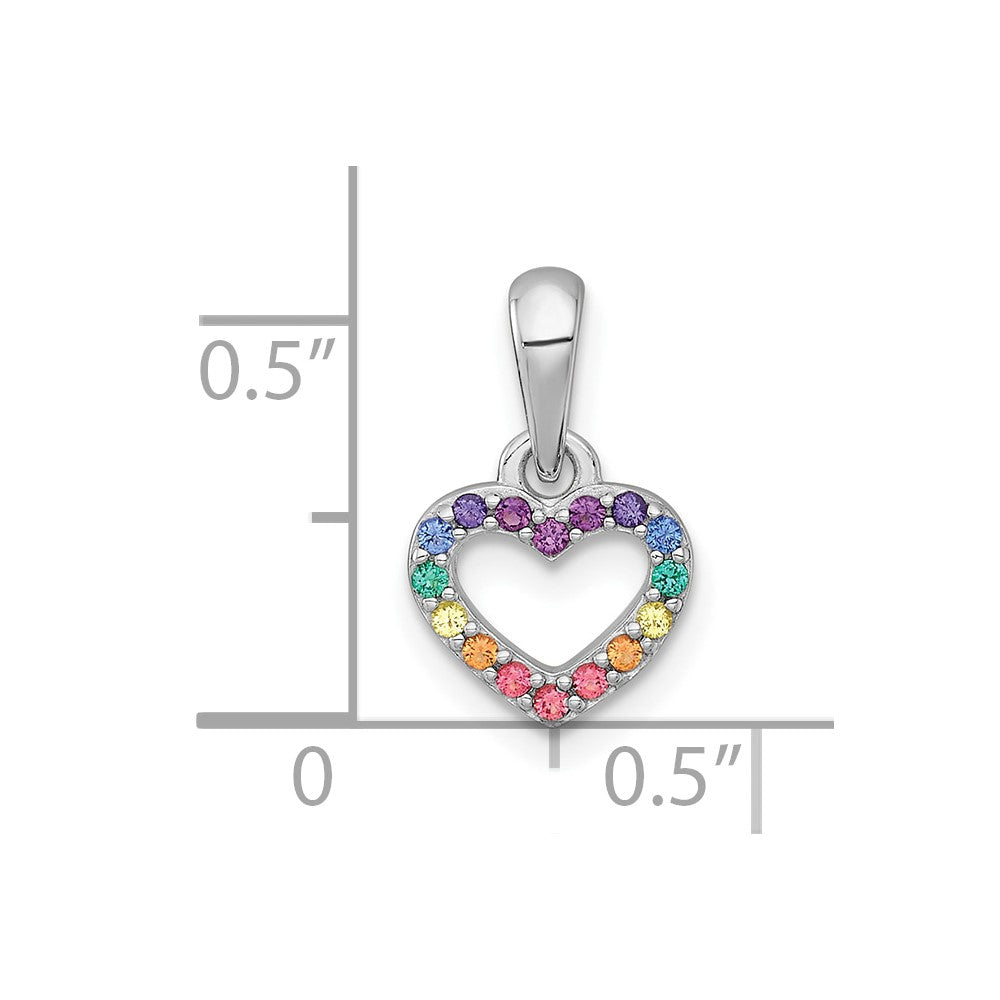 Sterling Silver Rhodium-plated Polished Rainbow Nano Crystals Open Heart Shape Childrens Pendant