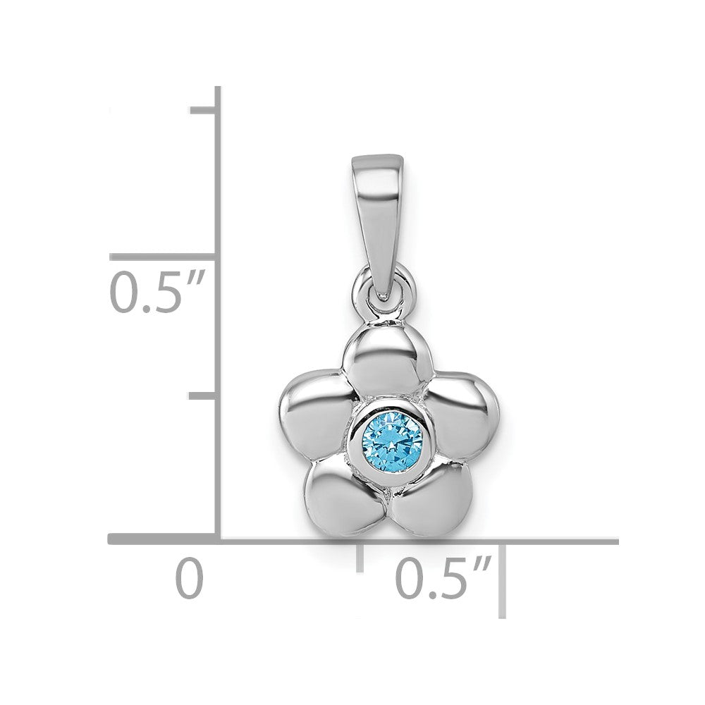 Sterling Silver Rhodium-plated Polished Blue CZ Flower Pendant