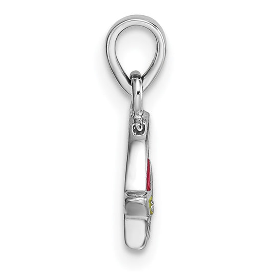Sterling Silver Rhodium-plated Children's Multicolor Enamel Rainbow with Star Pendant