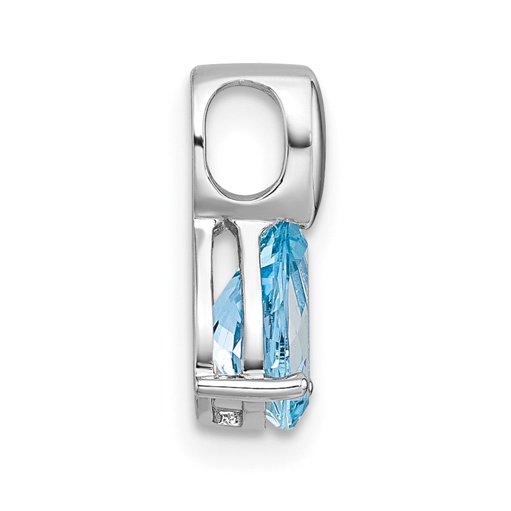 Sterling Silver Rhodium-plated Polished Pear Blue Topaz Teardrop Chain Slide Pendant