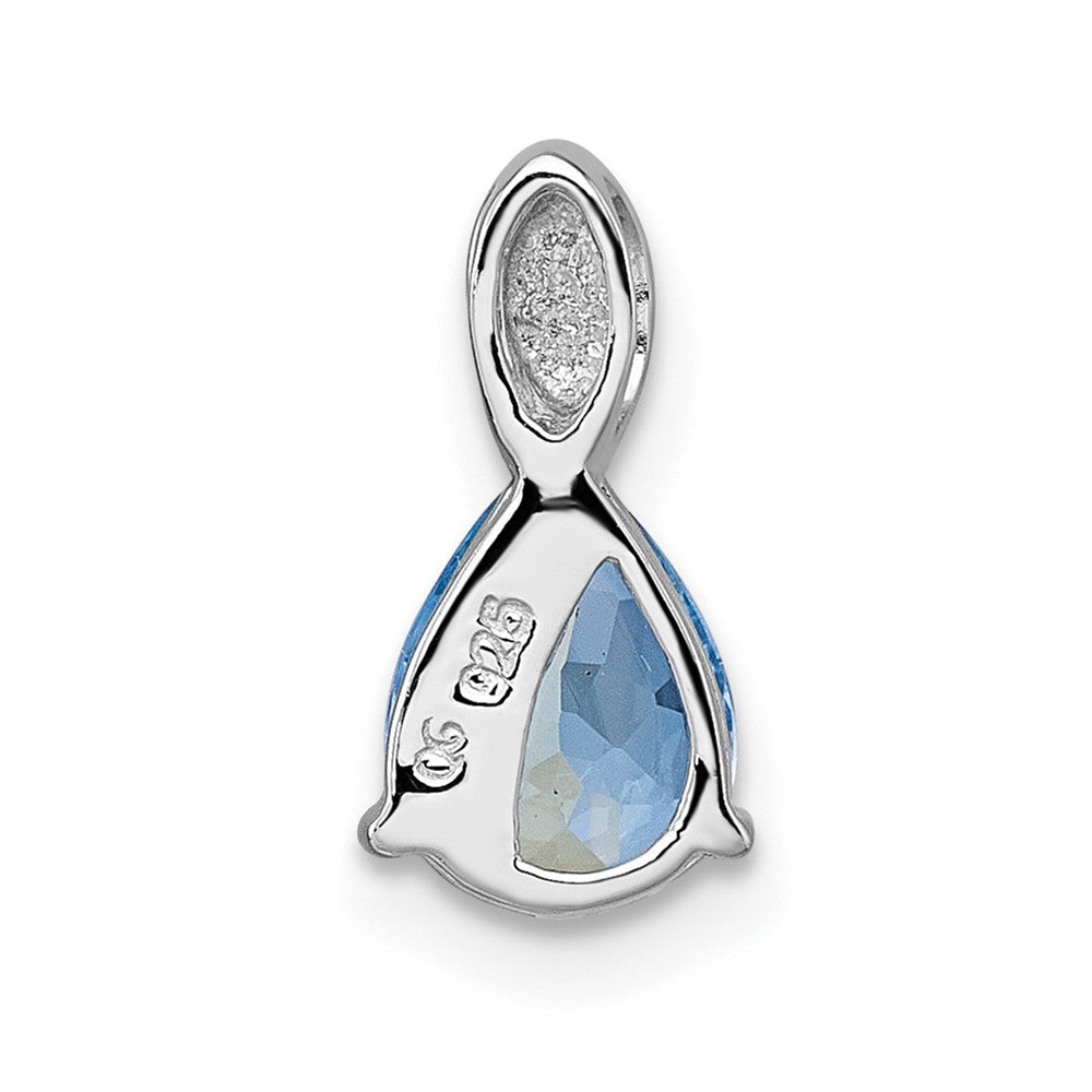 Sterling Silver Rhodium-plated Polished Pear Blue Topaz Teardrop Chain Slide Pendant