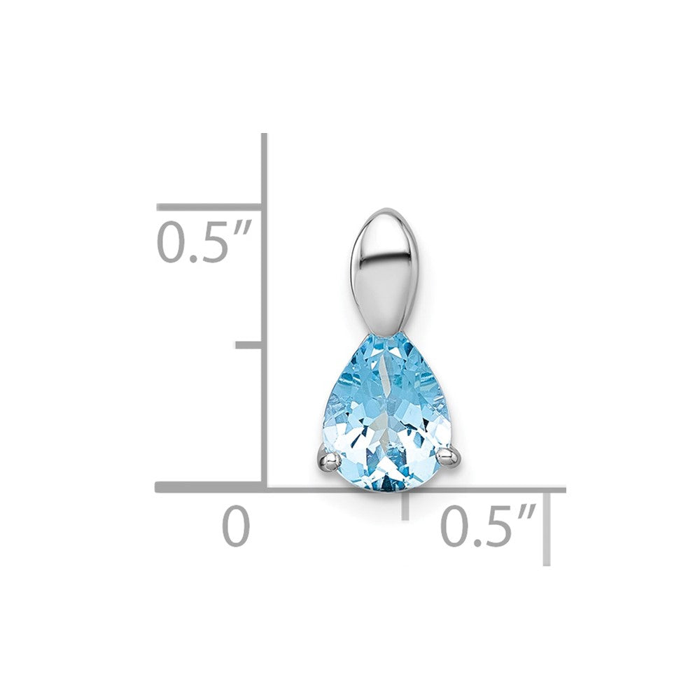 Sterling Silver Rhodium-plated Polished Pear Blue Topaz Teardrop Chain Slide Pendant