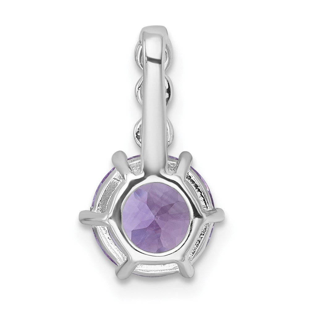 Sterling Silver Rhodium-plated Polished and Beaded Round Amethyst and White Topaz Chain Slide Pendant