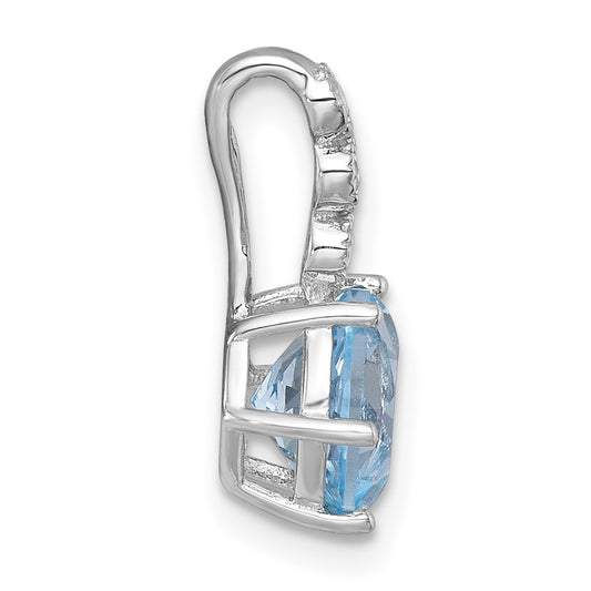 Sterling Silver Rhodium-plated Polished and Beaded Round Sky Blue and White Topaz Chain Slide Pendant
