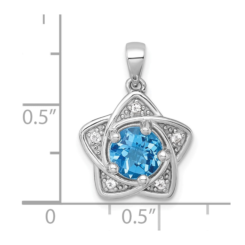 Sterling Silver Rhodium-plated Polished Light Swiss Blue Topaz and White Topaz Star Pendant