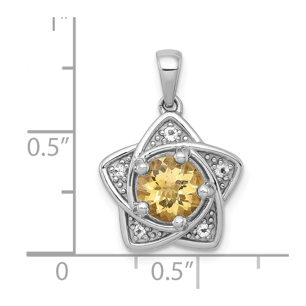 Sterling Silver Rhodium-plated Polished Citrine and White Topaz Star Pendant