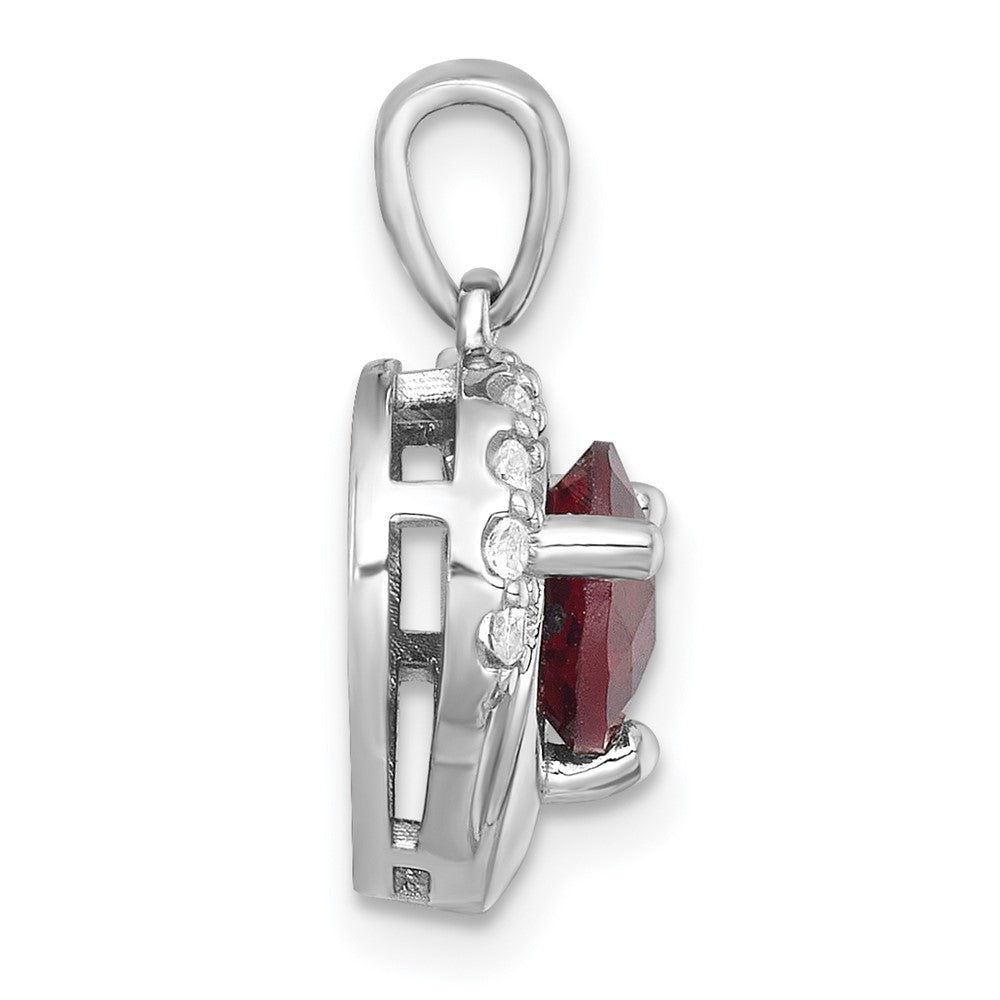 Sterling Silver Rhodium-plated Polished Fancy Garnet and White Topaz Heart Pendant