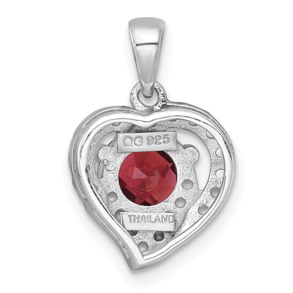 Sterling Silver Rhodium-plated Polished Fancy Garnet and White Topaz Heart Pendant