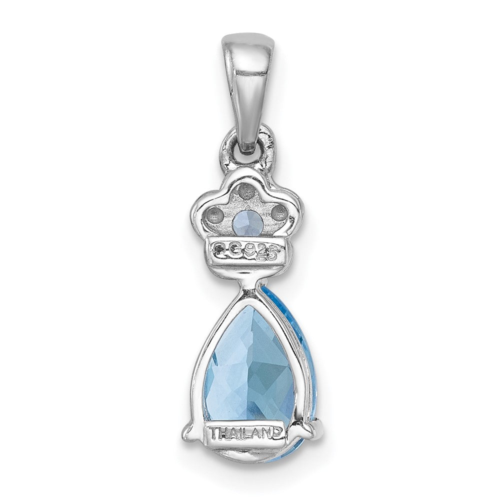 Sterling Silver Rhodium-plated Polished Light Swiss Blue Topaz Teardrop and Flower Pendant