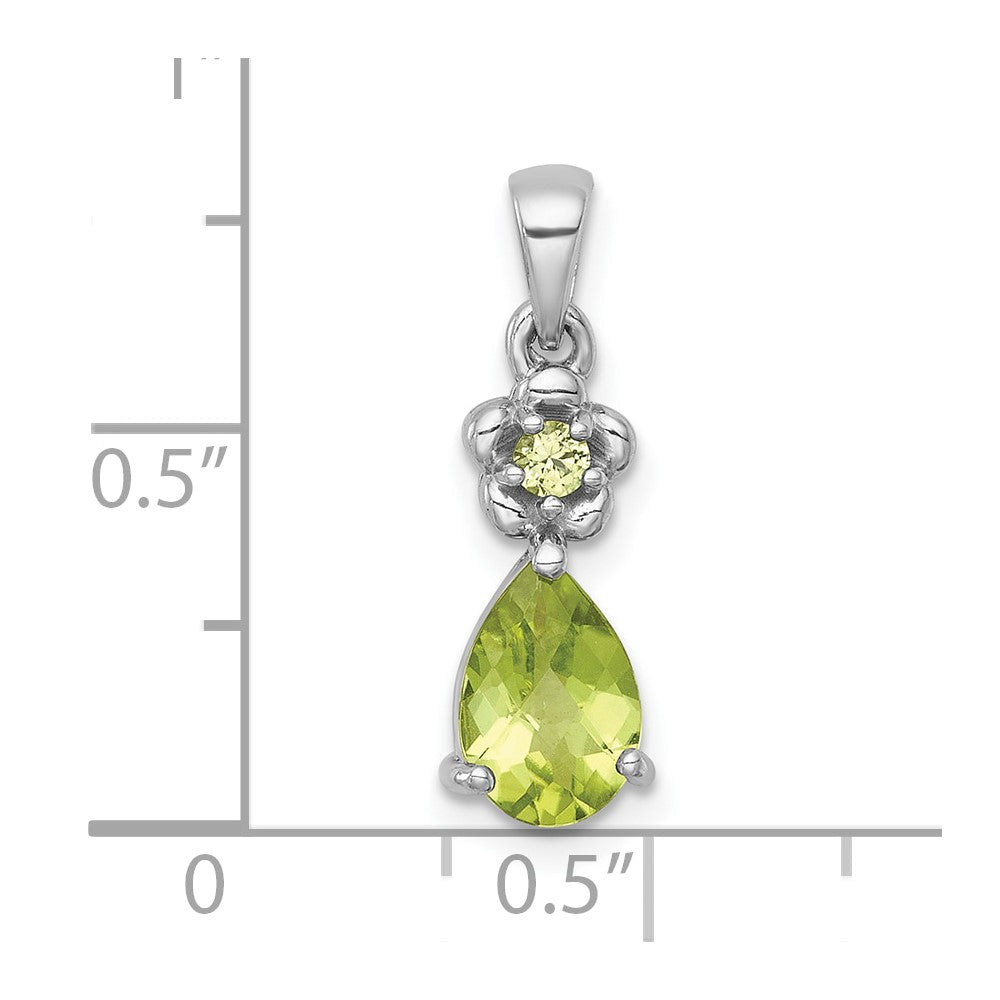 Sterling Silver Rhodium-plated Polished Peridot Teardrop and Flower Pendant