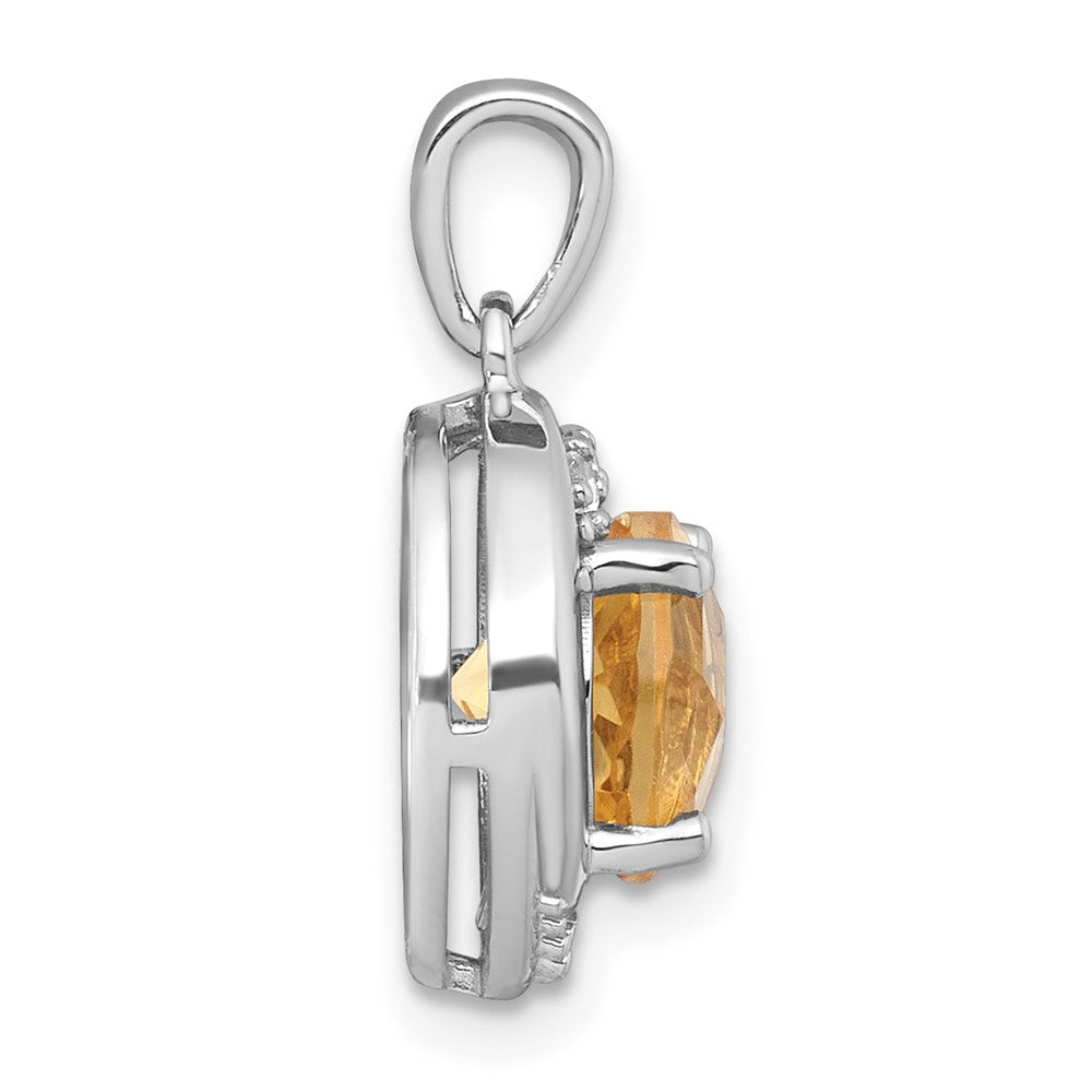 Sterling Silver Rhodium-plated Polished Checker-cut Round Citrine and White Topaz Circle Pendant