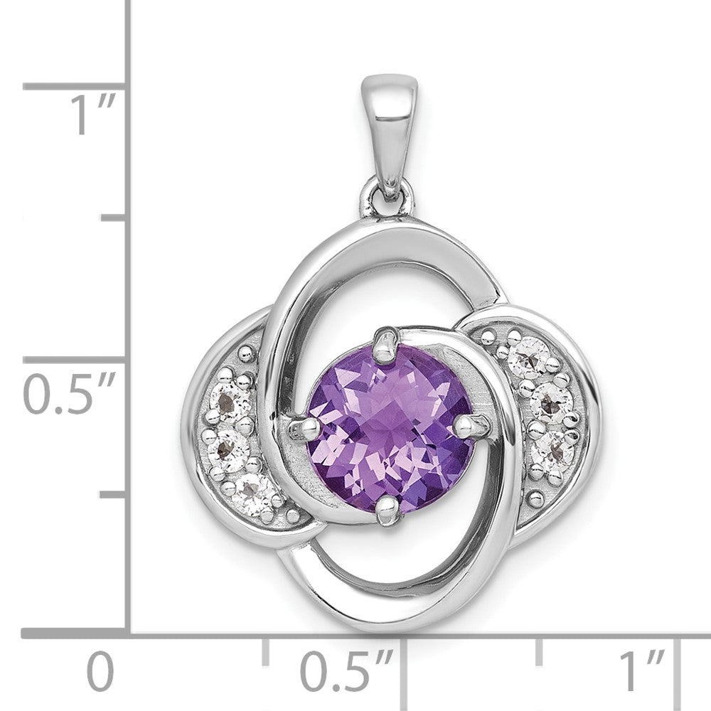 Sterling Silver Rhodium-plated Polished Checker-cut Round Amethyst and White Topaz Pendant