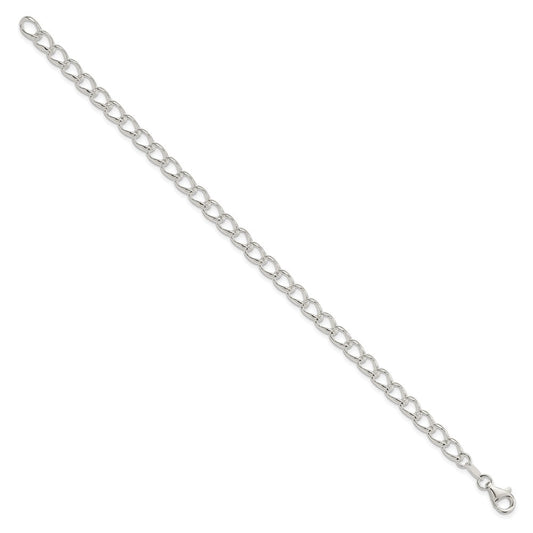 Amore La Vita Sterling Silver Rhodium-plated Polished 5.3mm 7 inch Half Round Wire Curb Chain with Fancy Lobster Clasp Charm Bracelet