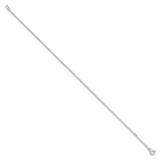 Sterling Silver 1.15mm Square Fancy Beaded Chain Anklet