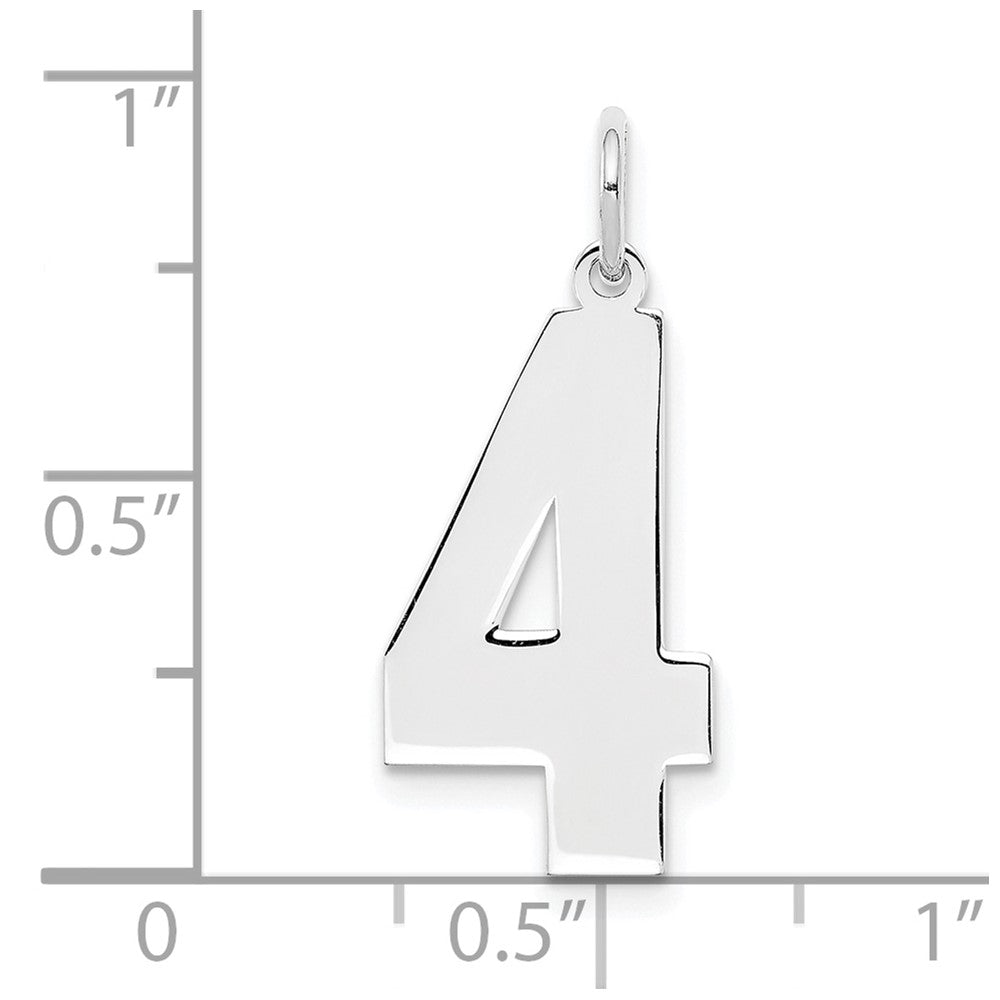 Sterling Silver/Rhodium-plated Polished Number 4 Charm