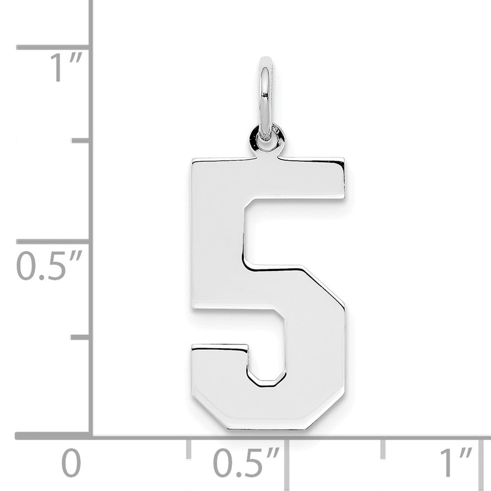 Sterling Silver/Rhodium-plated Polished Number 5 Charm
