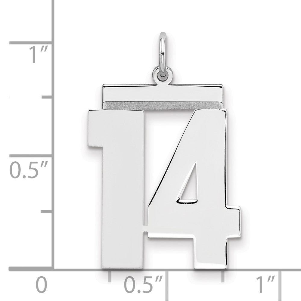 Sterling Silver/Rhodium-plated Polished Number 14 Charm