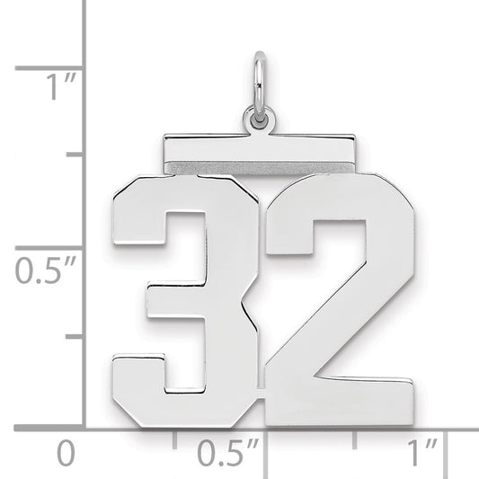 Sterling Silver/Rhodium-plated Polished Number 32 Charm