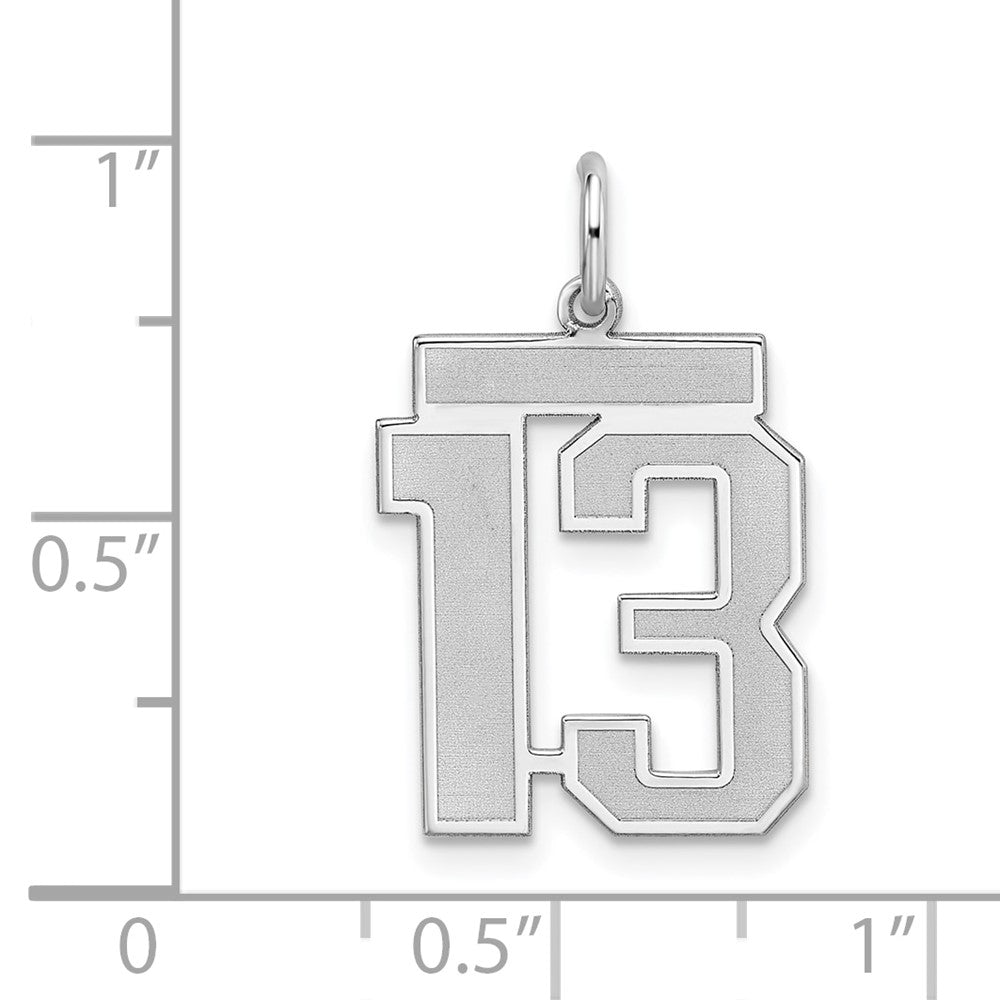Sterling Silver/Rhodium-plated Satin Number 13 Charm