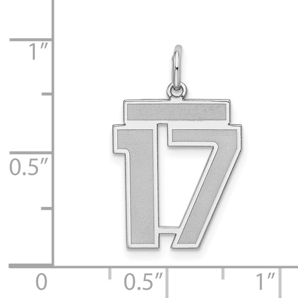 Sterling Silver/Rhodium-plated Satin Number 17 Charm