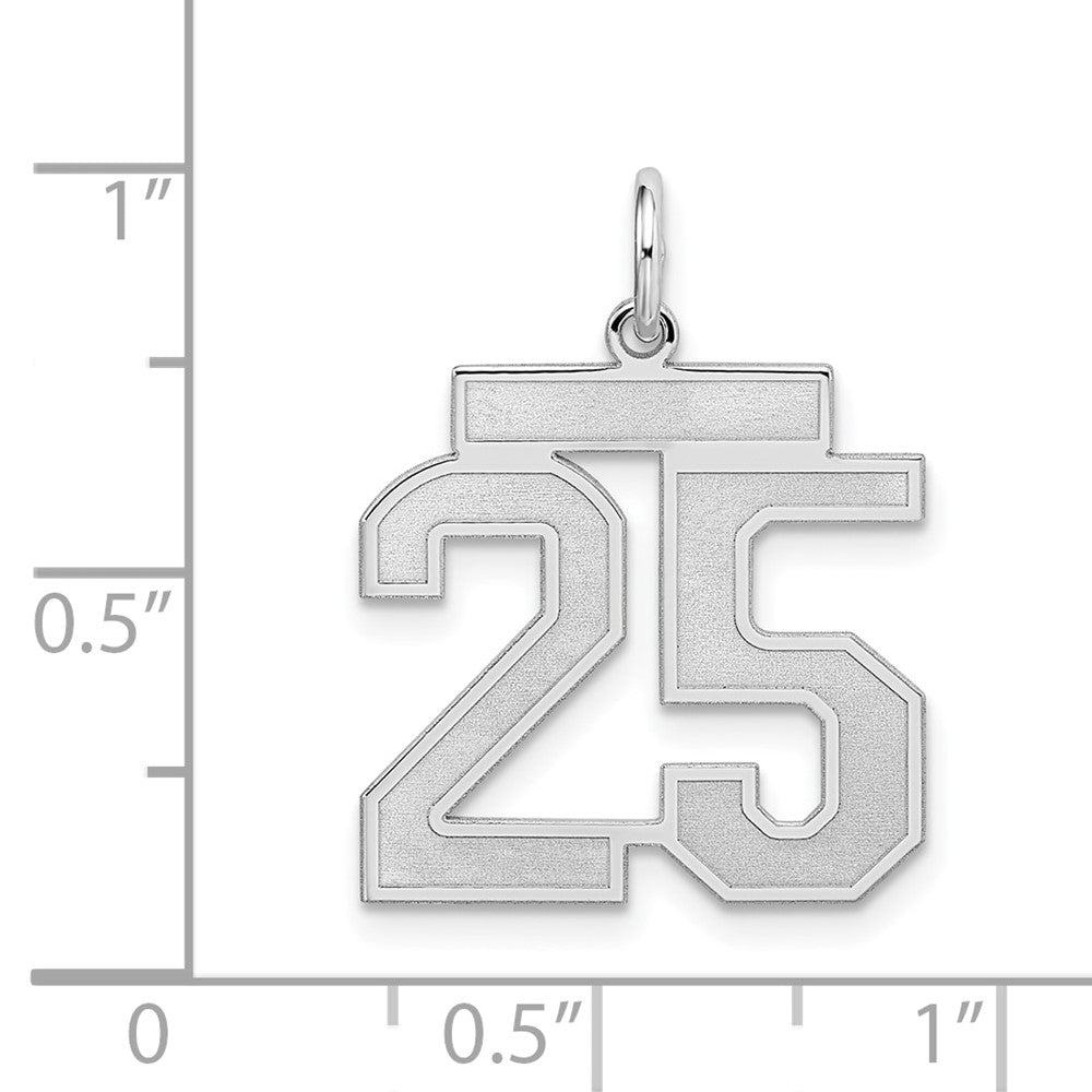 Sterling Silver/Rhodium-plated Satin Number 25 Charm